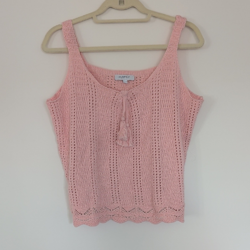 Elegant Pink Crochet Knit Camisole